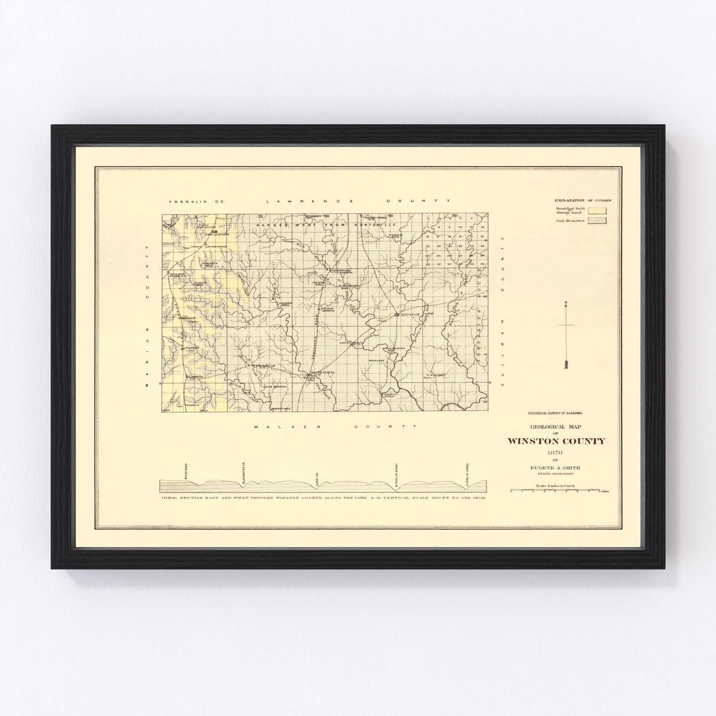 Vintage map of Winston County, Alabama, 1878, digitally restored