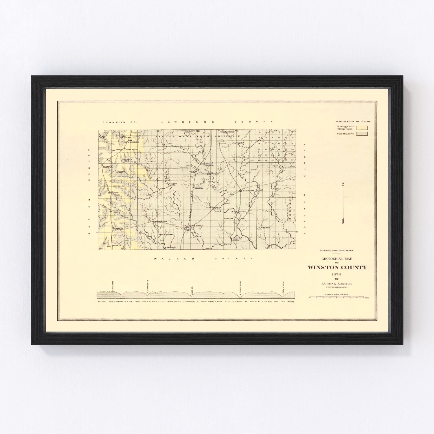 Vintage map of Winston County, Alabama, 1878, digitally restored