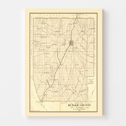 Vintage Map of Butler County, Alabama, 1884 Wall Art