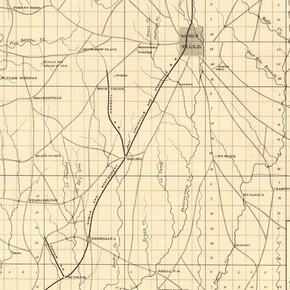 Vintage Map of Butler County, Alabama, 1884 Wall Art