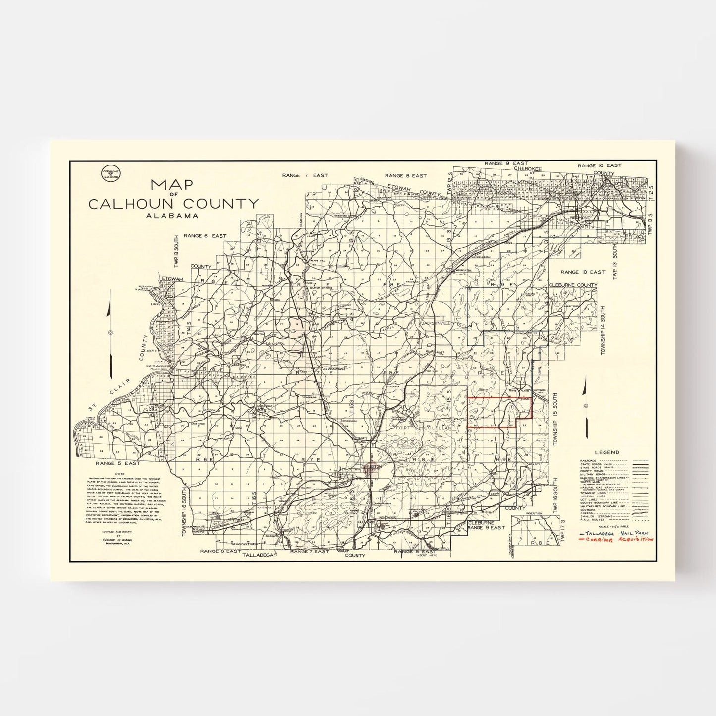 Vintage Map of Calhoun County, Alabama, 1930