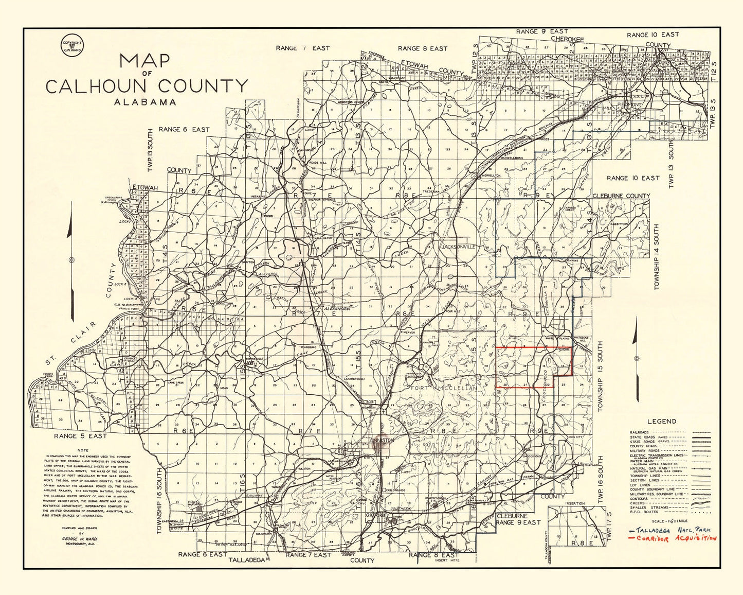 Vintage Map of Calhoun County, Alabama, 1930