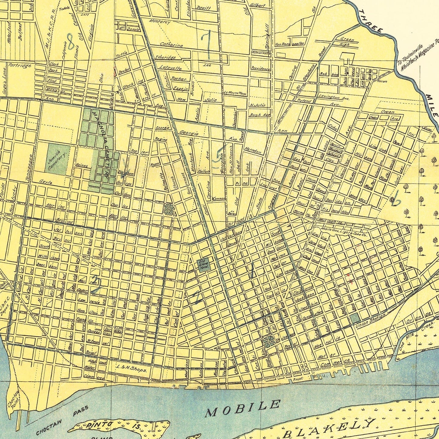 Vintage Map of Mobile, Alabama, 1907