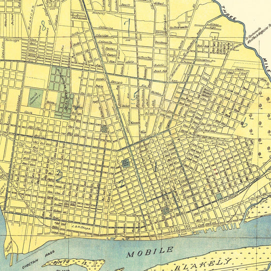 Vintage Map of Mobile, Alabama, 1907
