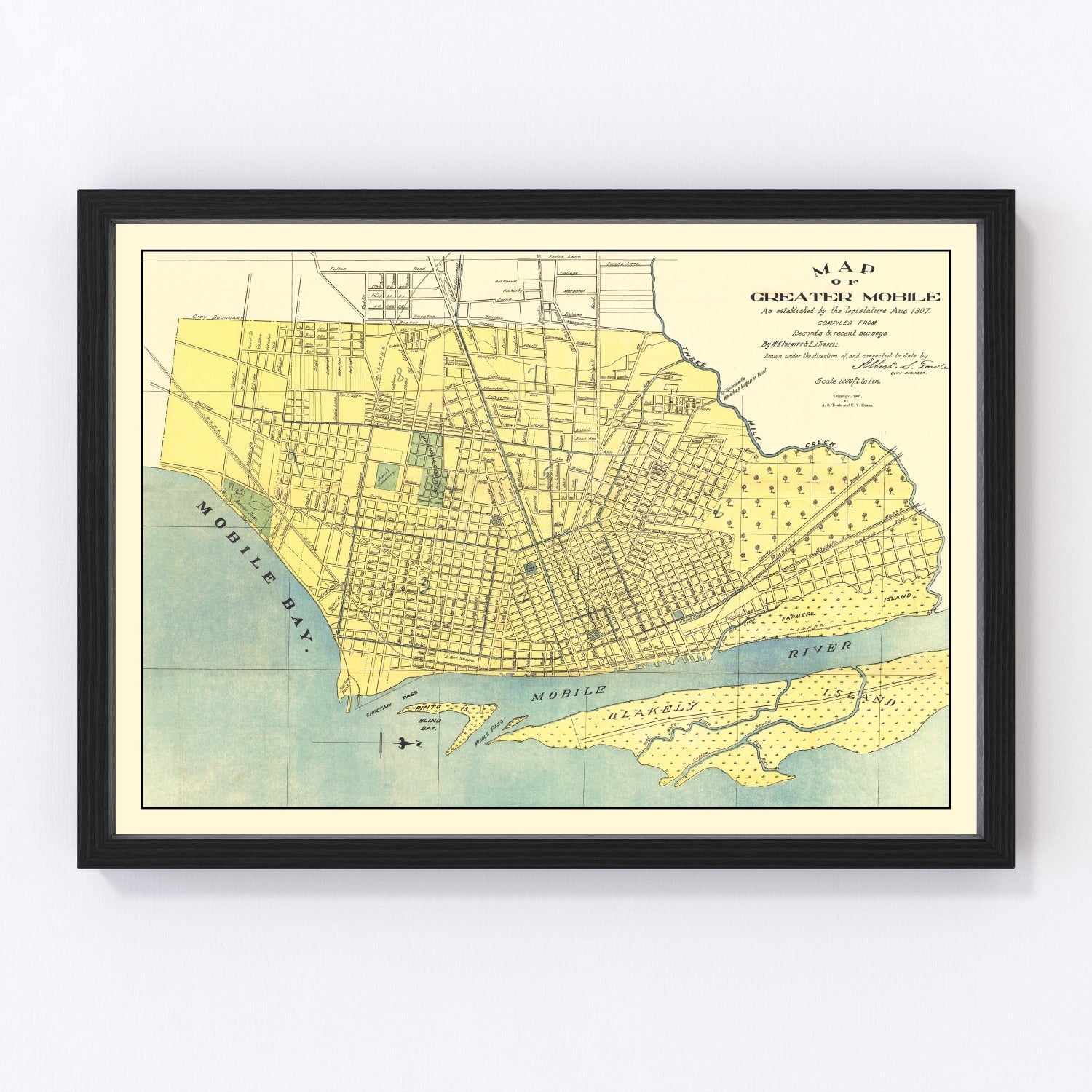 Vintage map of Mobile, Alabama, 1907