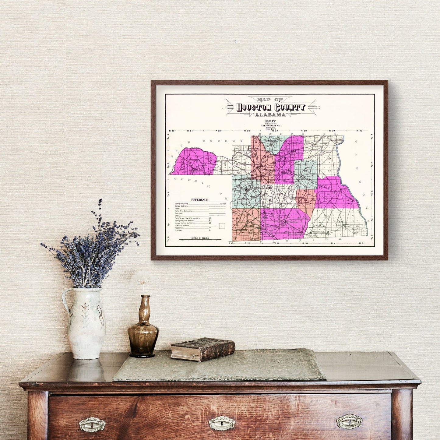 Vintage Map of Houston County, Alabama, 1907
