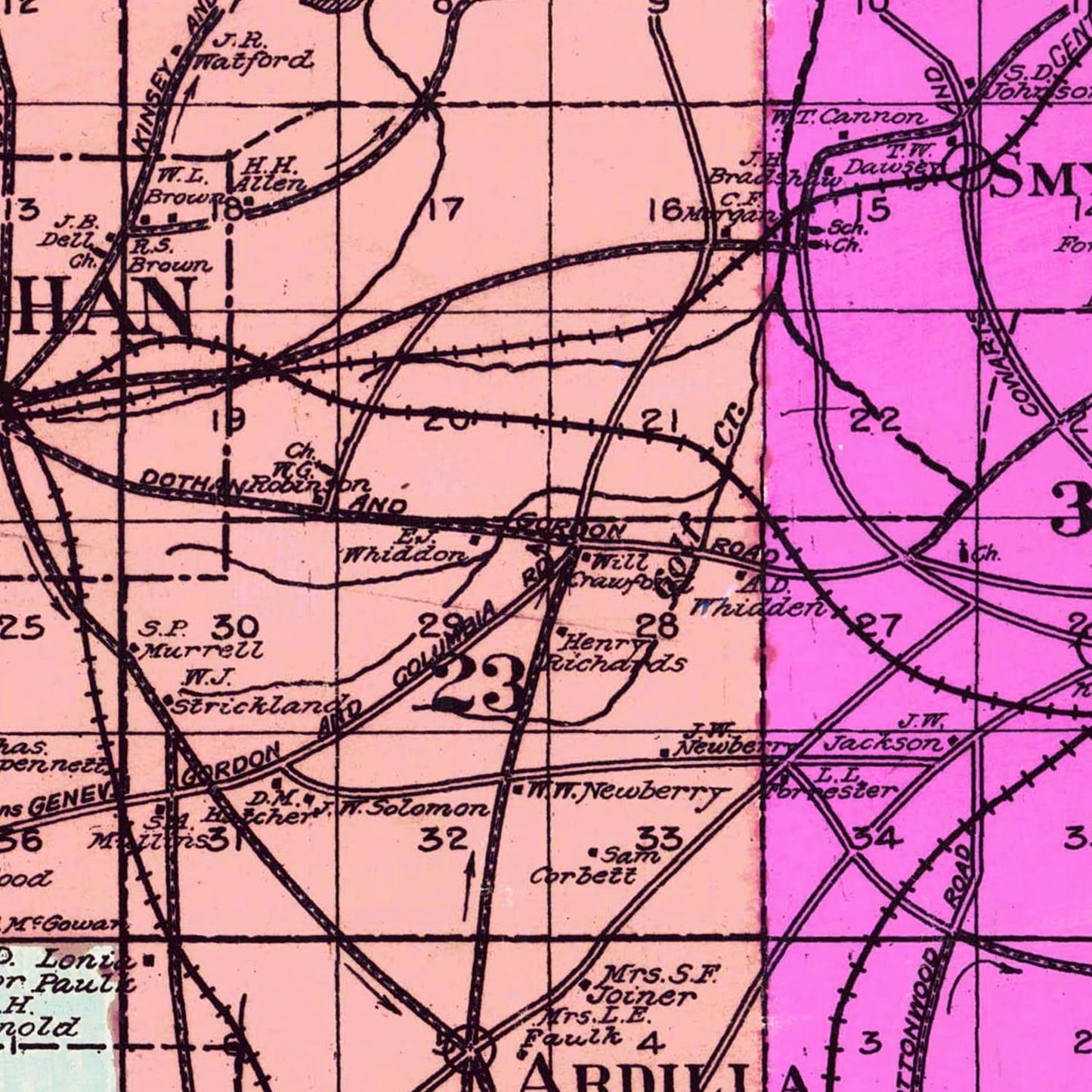 Vintage Map of Houston County, Alabama, 1907