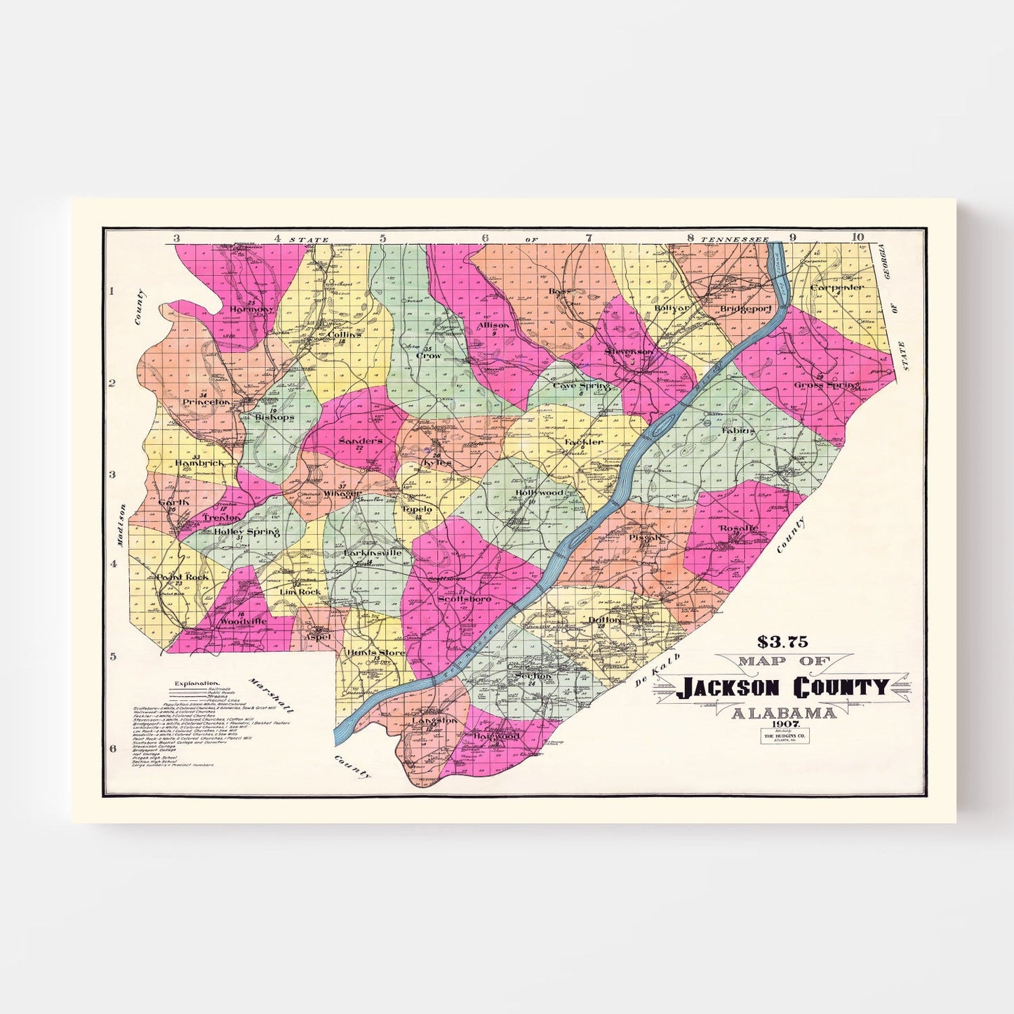 Vintage Map of Jackson County, Alabama, 1907
