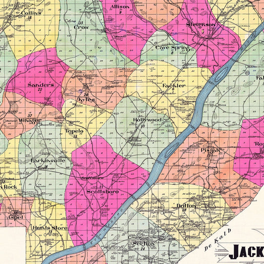 Vintage Map of Jackson County, Alabama, 1907