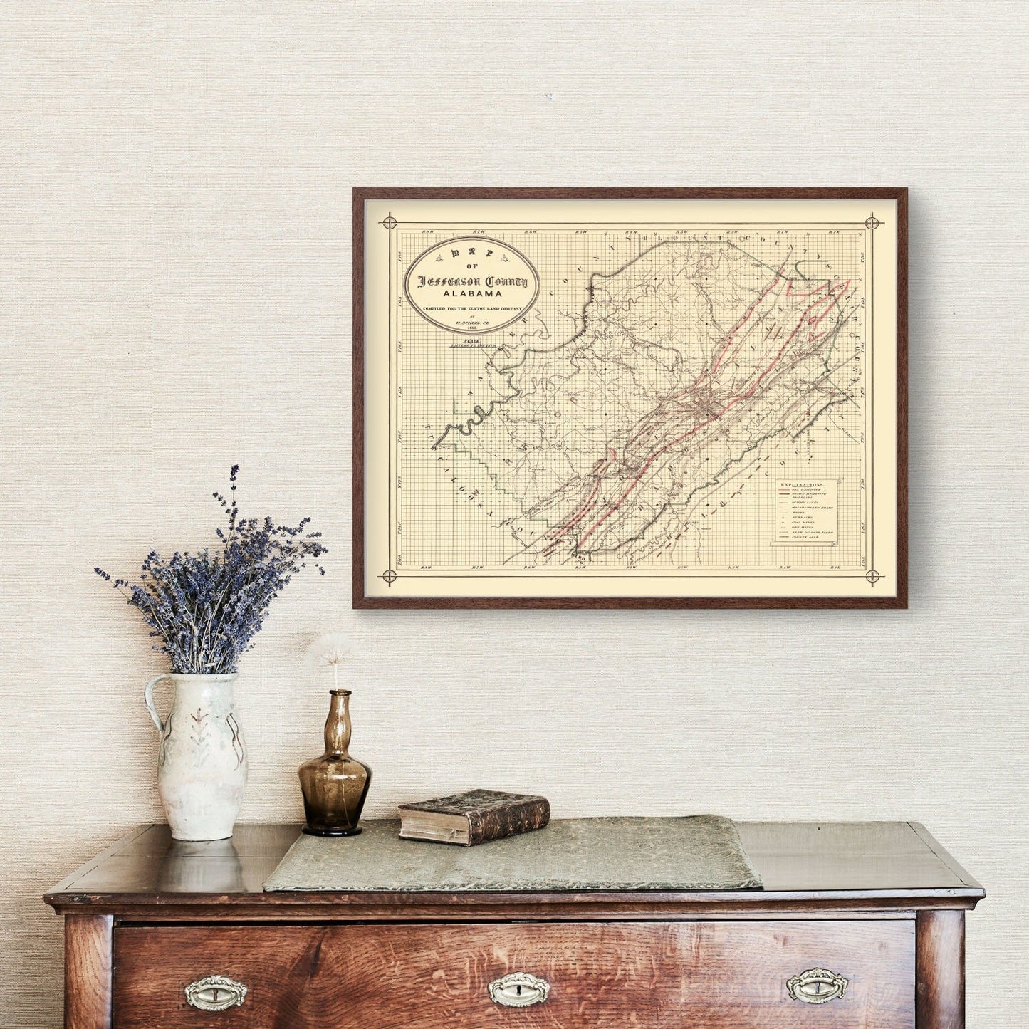 Vintage Map of Jefferson County, Alabama, 1892