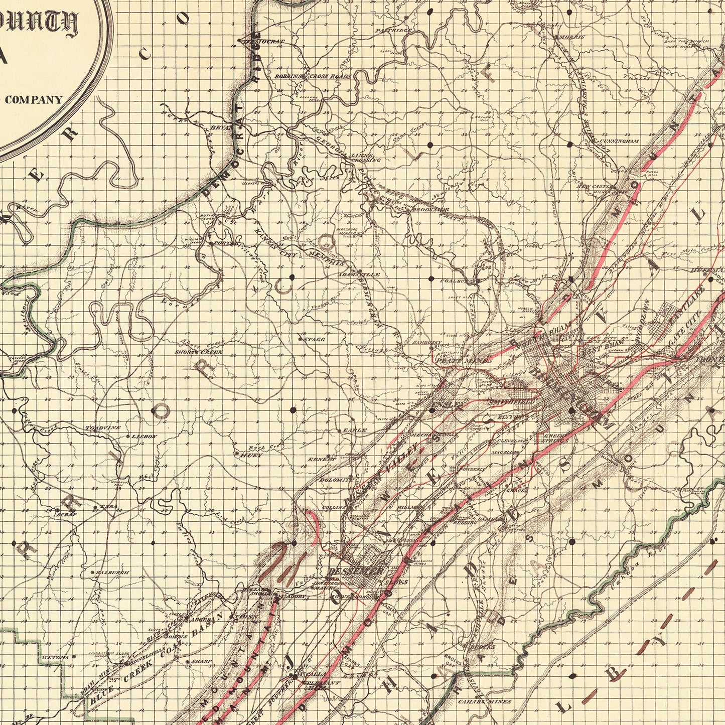 Vintage Map of Jefferson County, Alabama, 1892