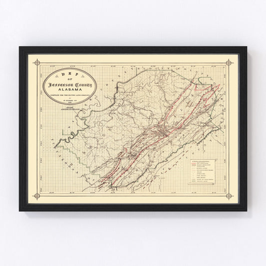 Vintage map of Jefferson County, Alabama, 1892