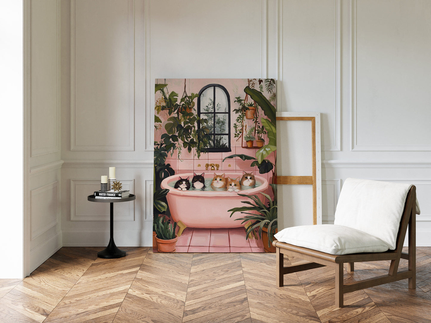 Cat Spa Day Funny Pink Bathtub Cat Wall Art Print