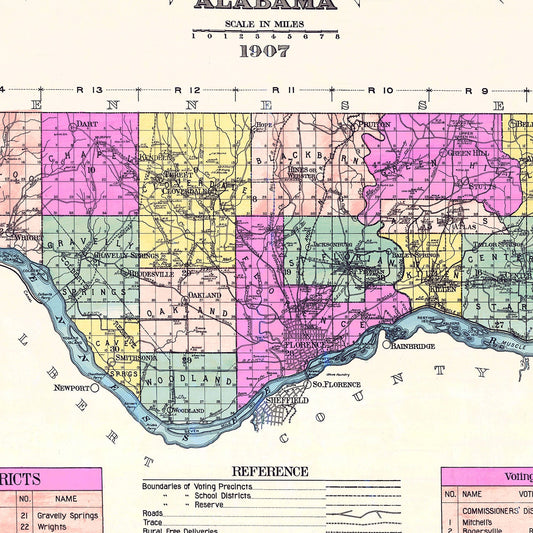Vintage Map of Lauderdale County, Alabama, 1907