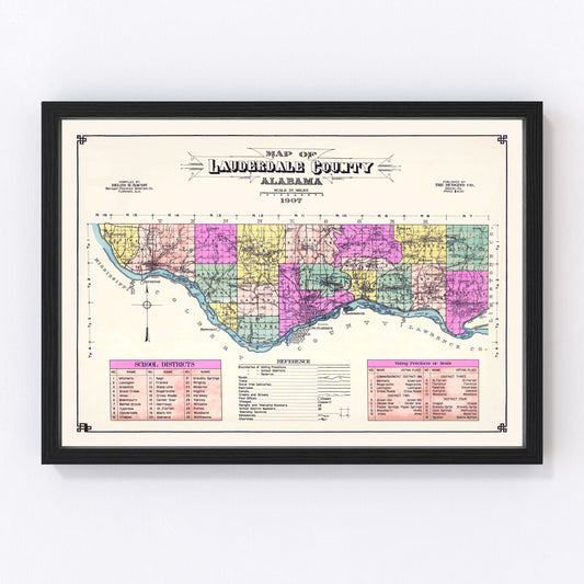 Vintage map of Lauderdale County, Alabama, 1907