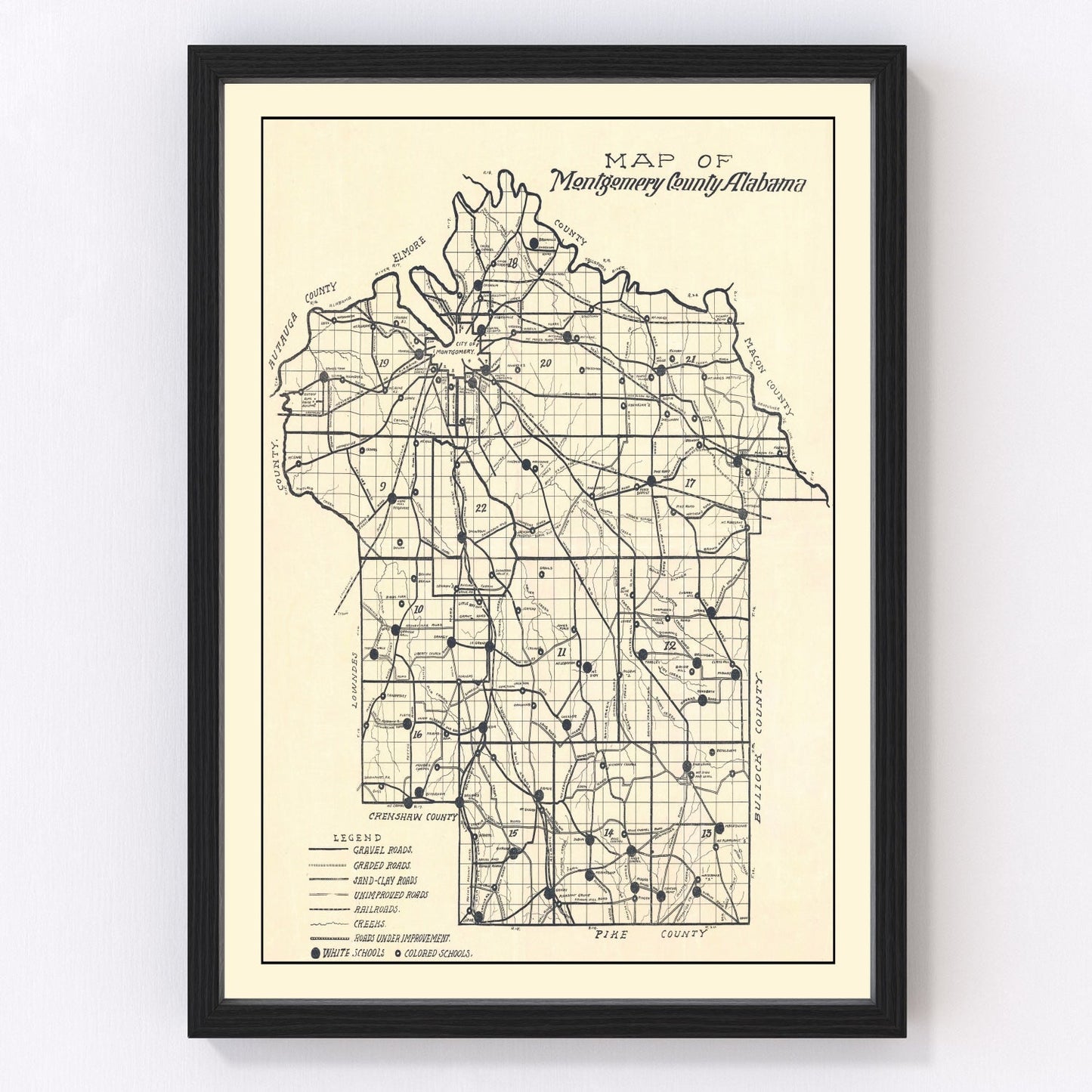 Vintage map of Montgomery County, Alabama, 1918