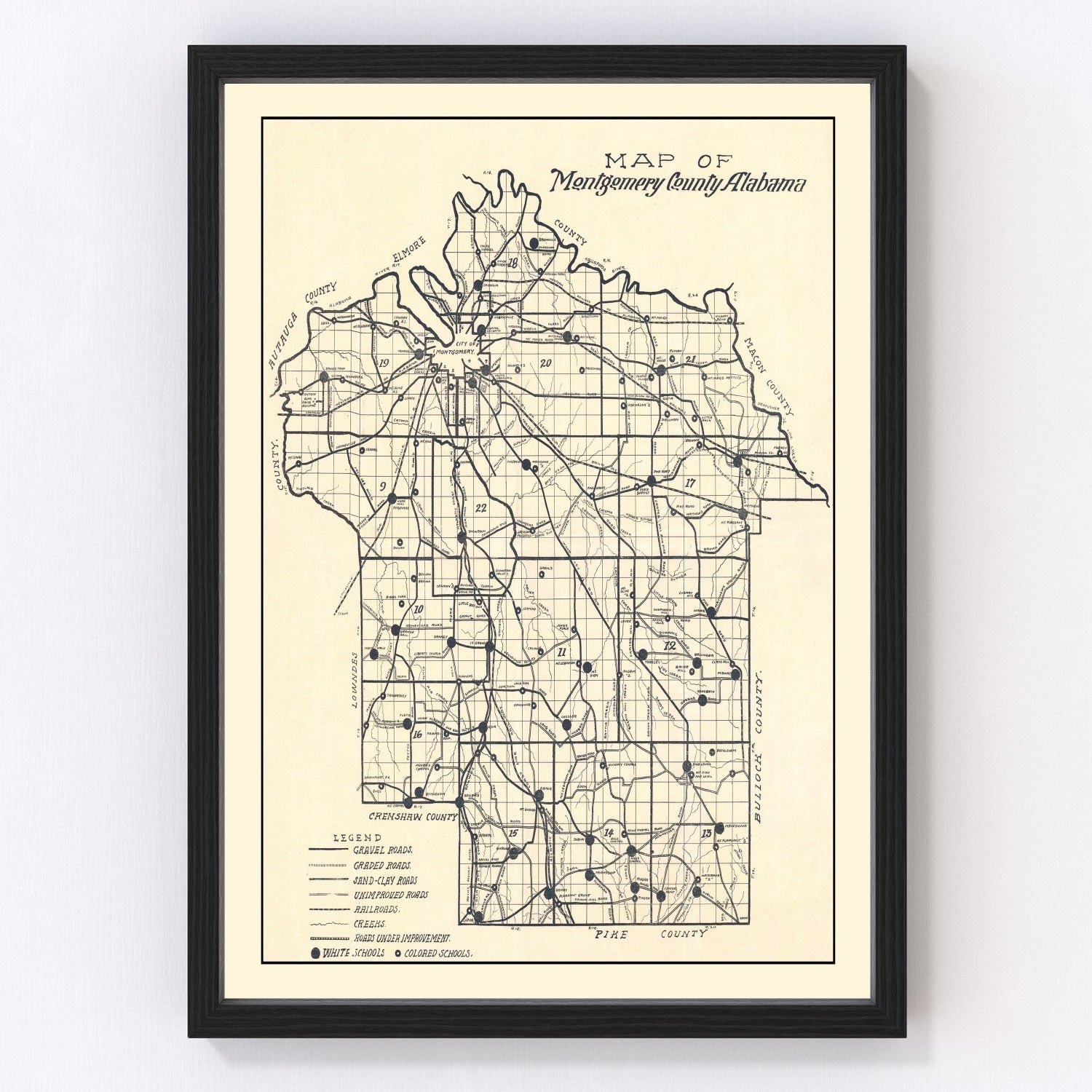Vintage map of Montgomery County, Alabama, 1918