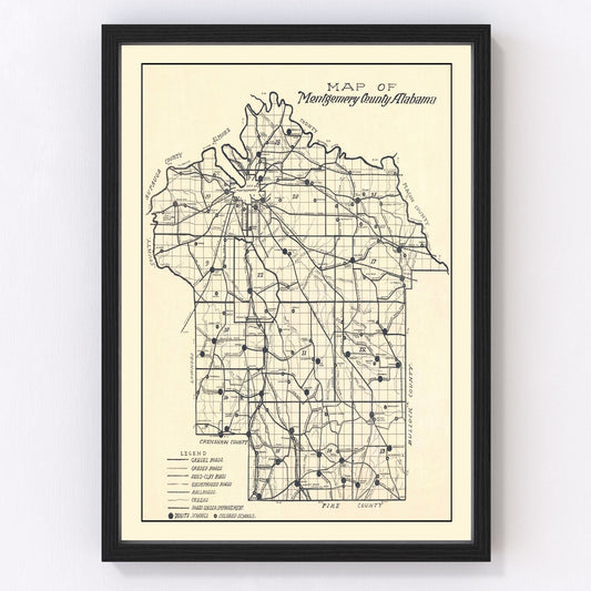 Vintage map of Montgomery County, Alabama, 1918