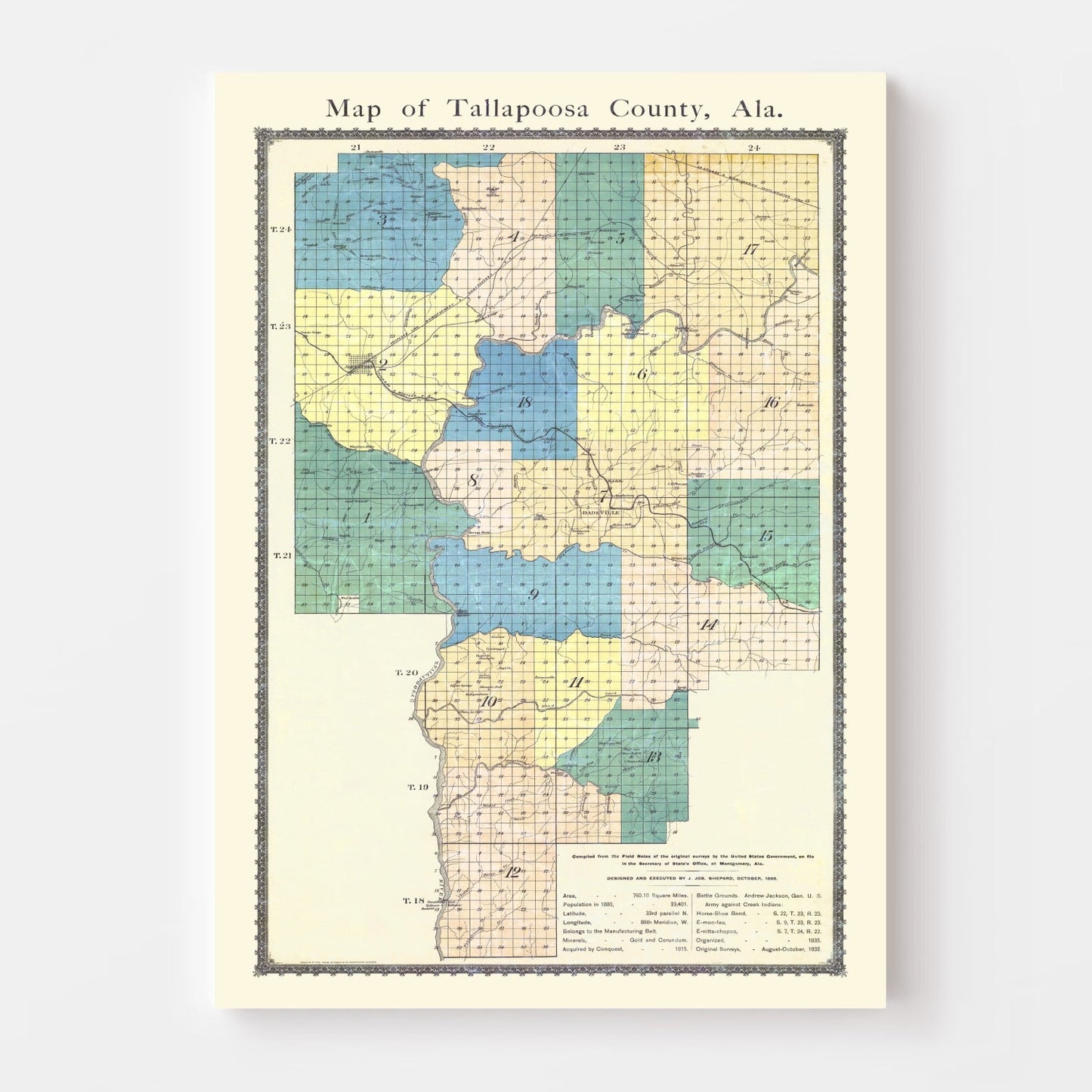 Vintage Map of Tallapoosa County, Alabama, 1885