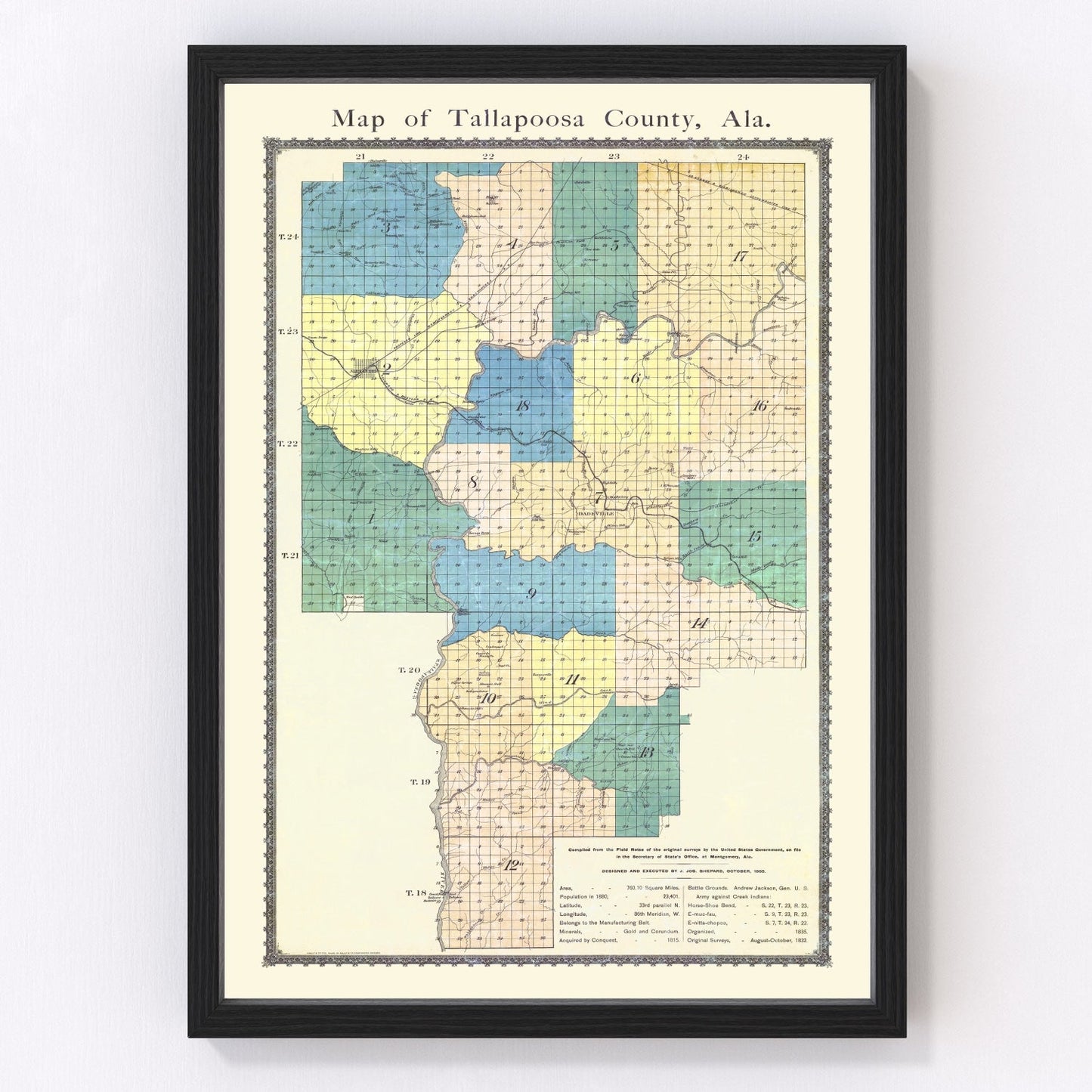 vintage map of Tallapoosa County, Alabama, 1885