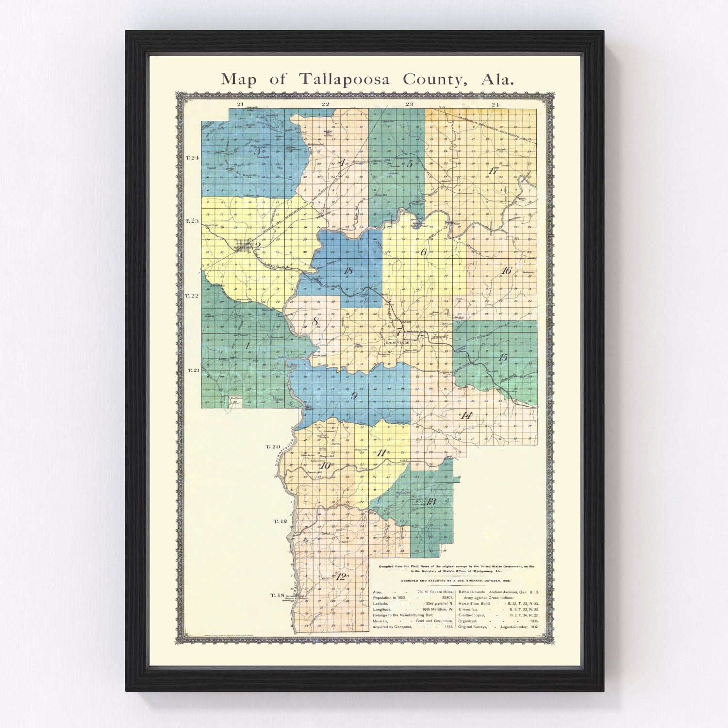 vintage map of Tallapoosa County, Alabama, 1885