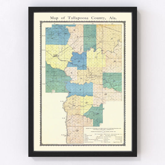 vintage map of Tallapoosa County, Alabama, 1885