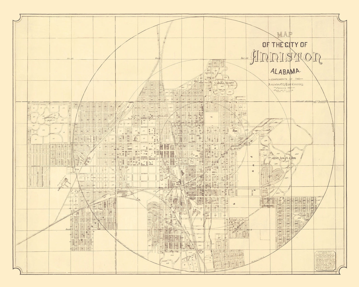 Vintage Map of Anniston, Alabama, 1890