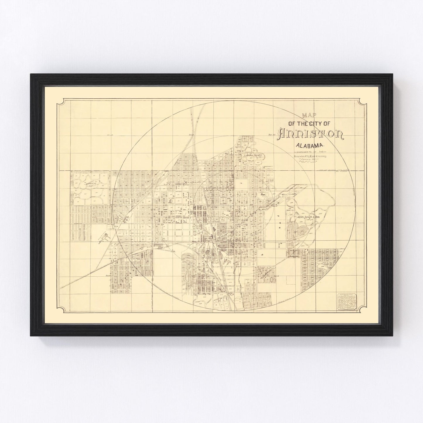 Restored vintage map of Anniston, Alabama, 1890