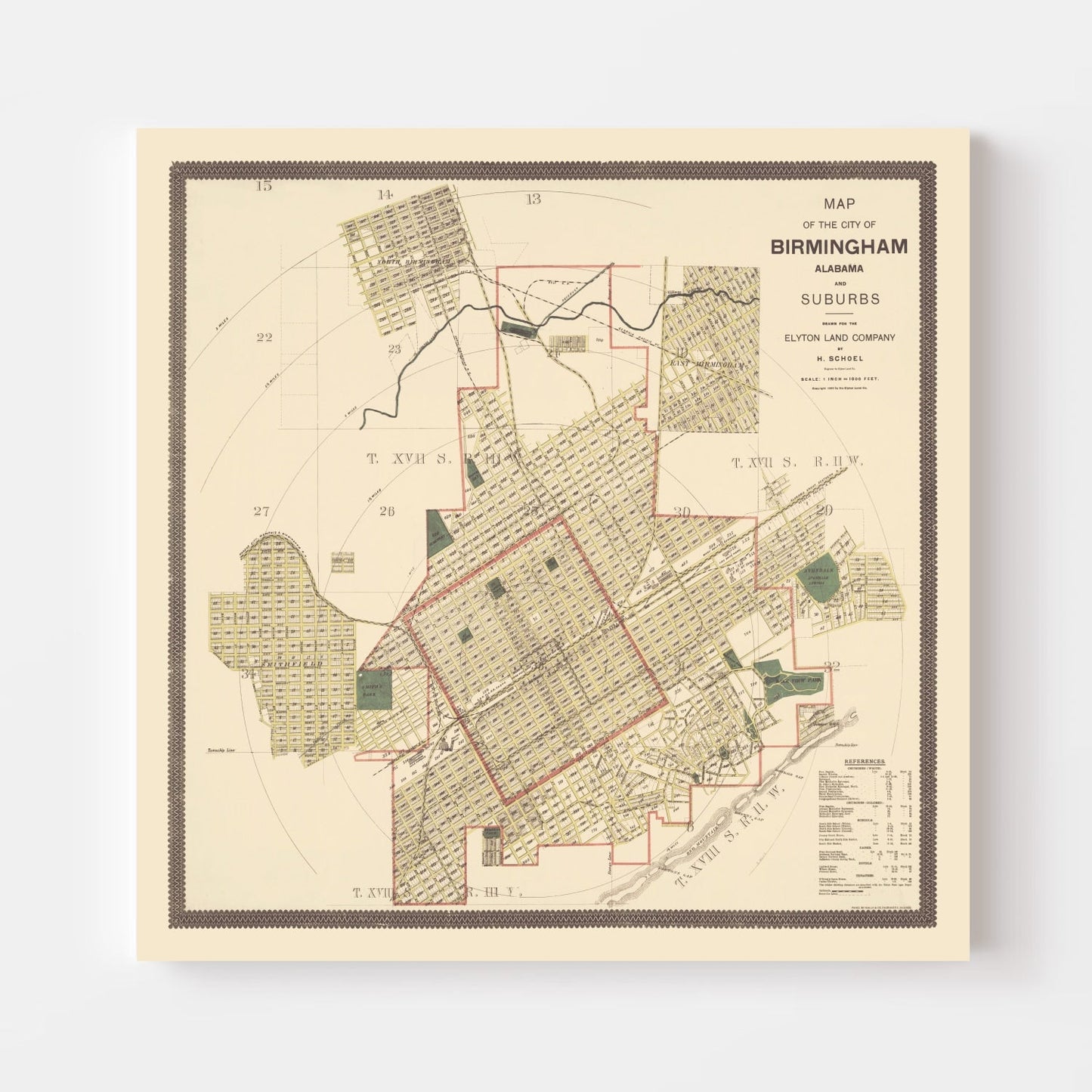 Vintage Map of Birmingham, Alabama, 1888