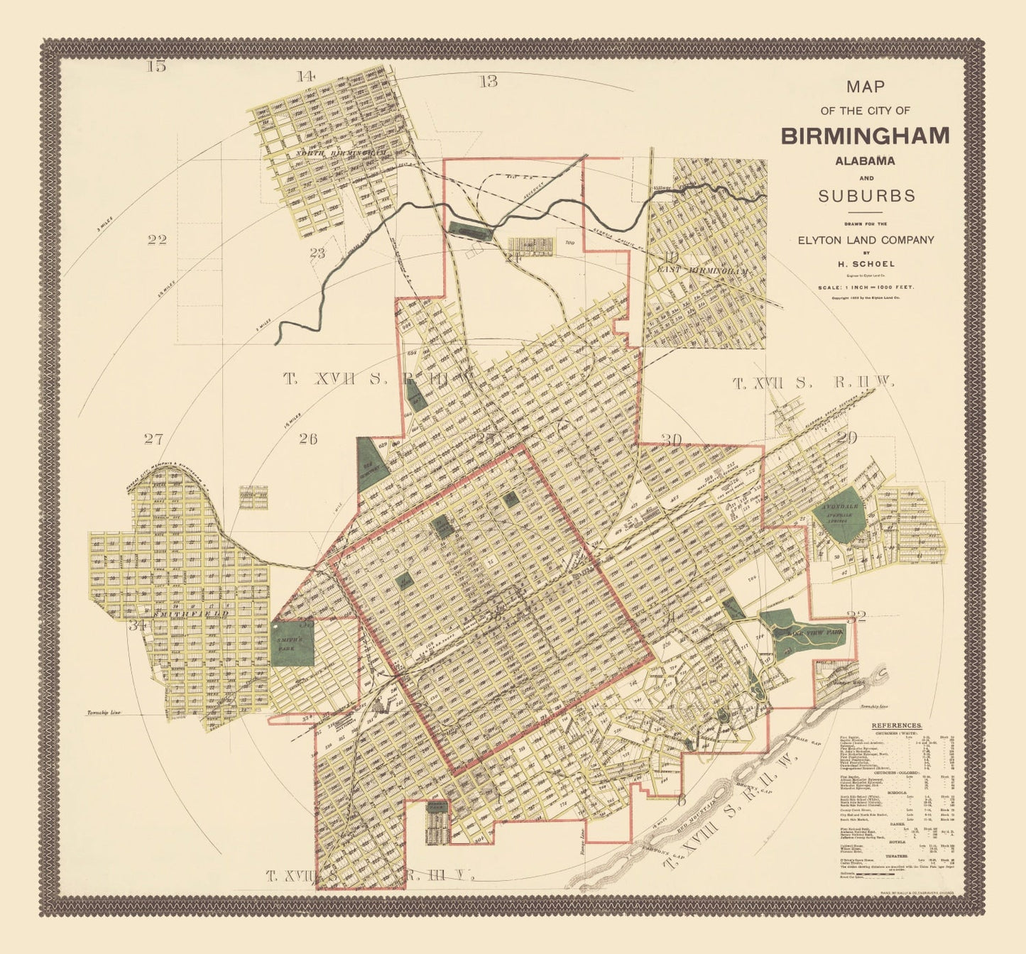 Vintage Map of Birmingham, Alabama, 1888
