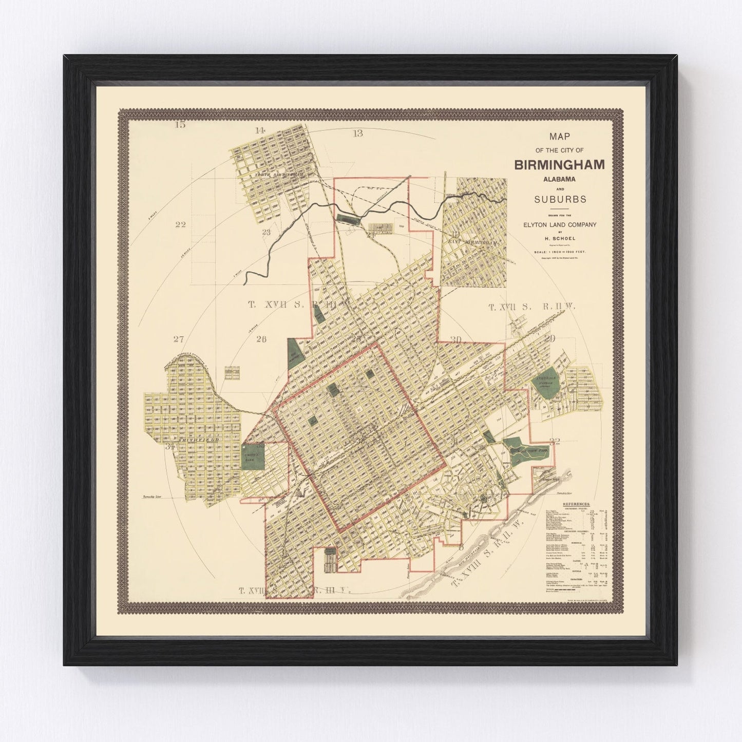Vintage map of Birmingham, Alabama, 1888