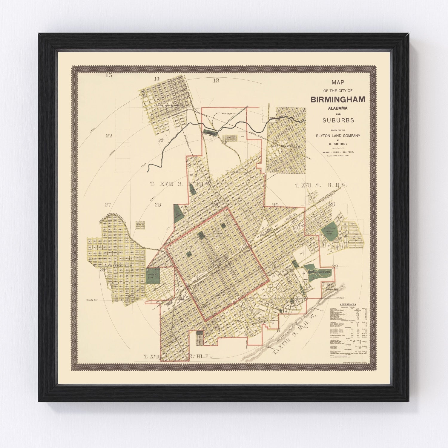 Vintage map of Birmingham, Alabama, 1888
