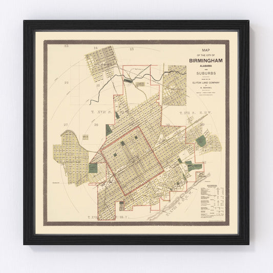 Vintage map of Birmingham, Alabama, 1888