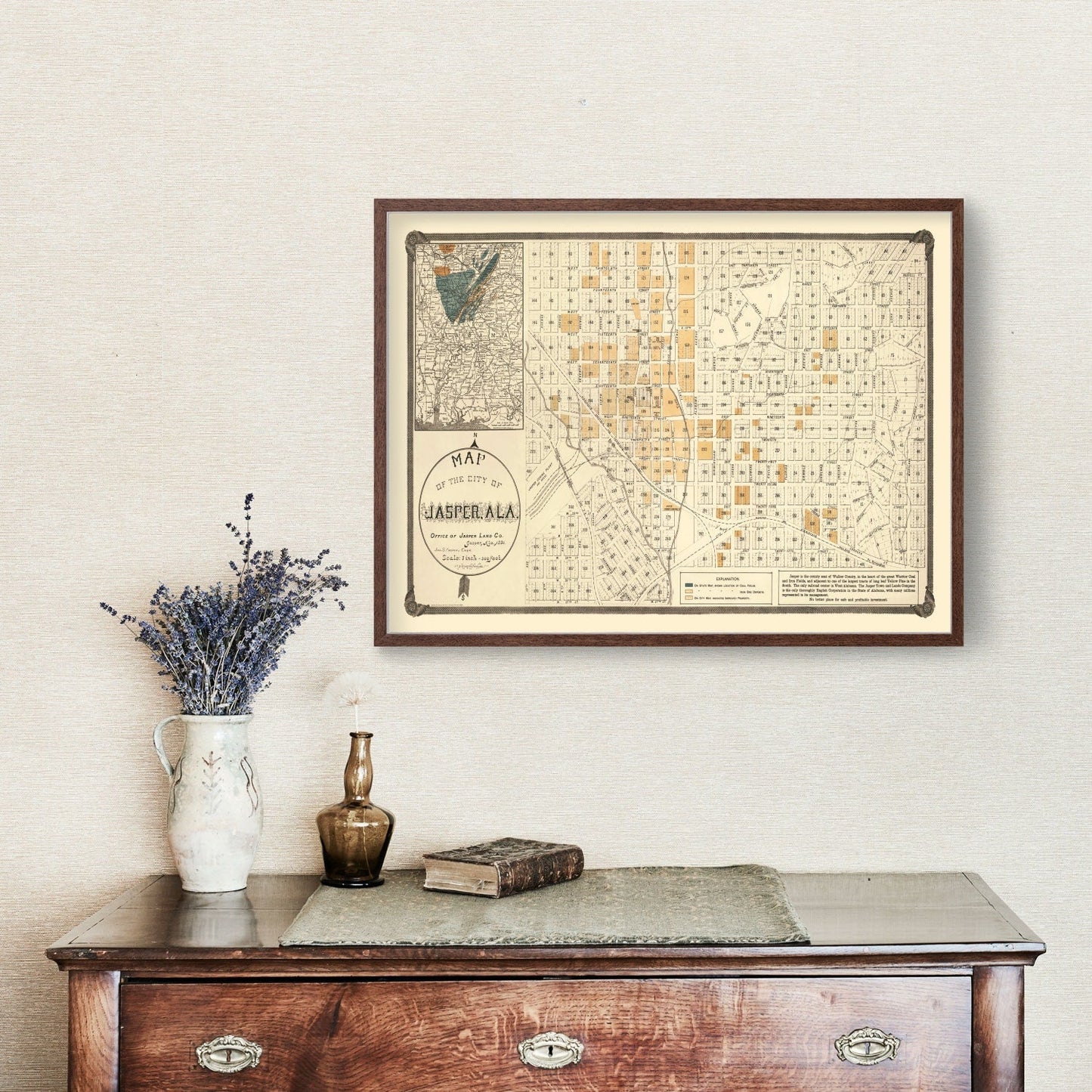 Vintage Map of Jasper, Walker County, Alabama, 1891