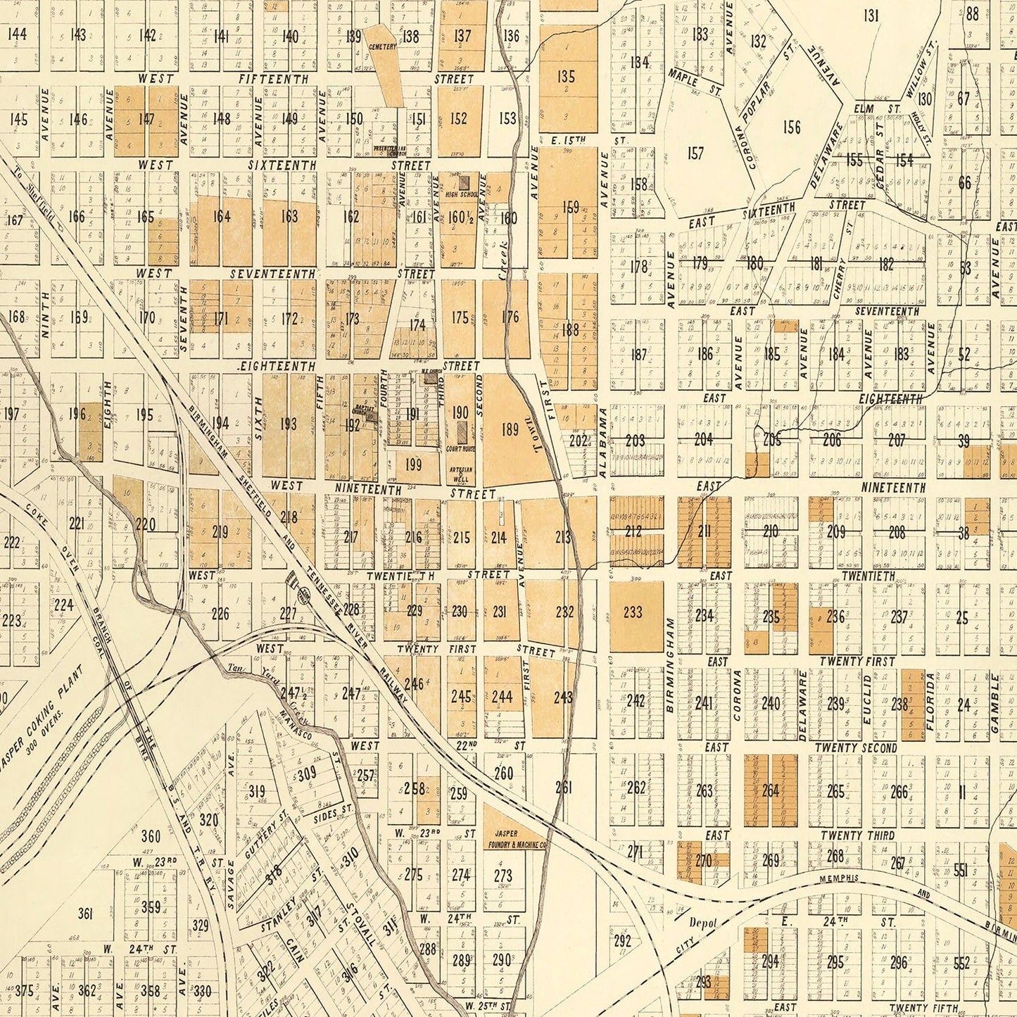 Vintage Map of Jasper, Walker County, Alabama, 1891
