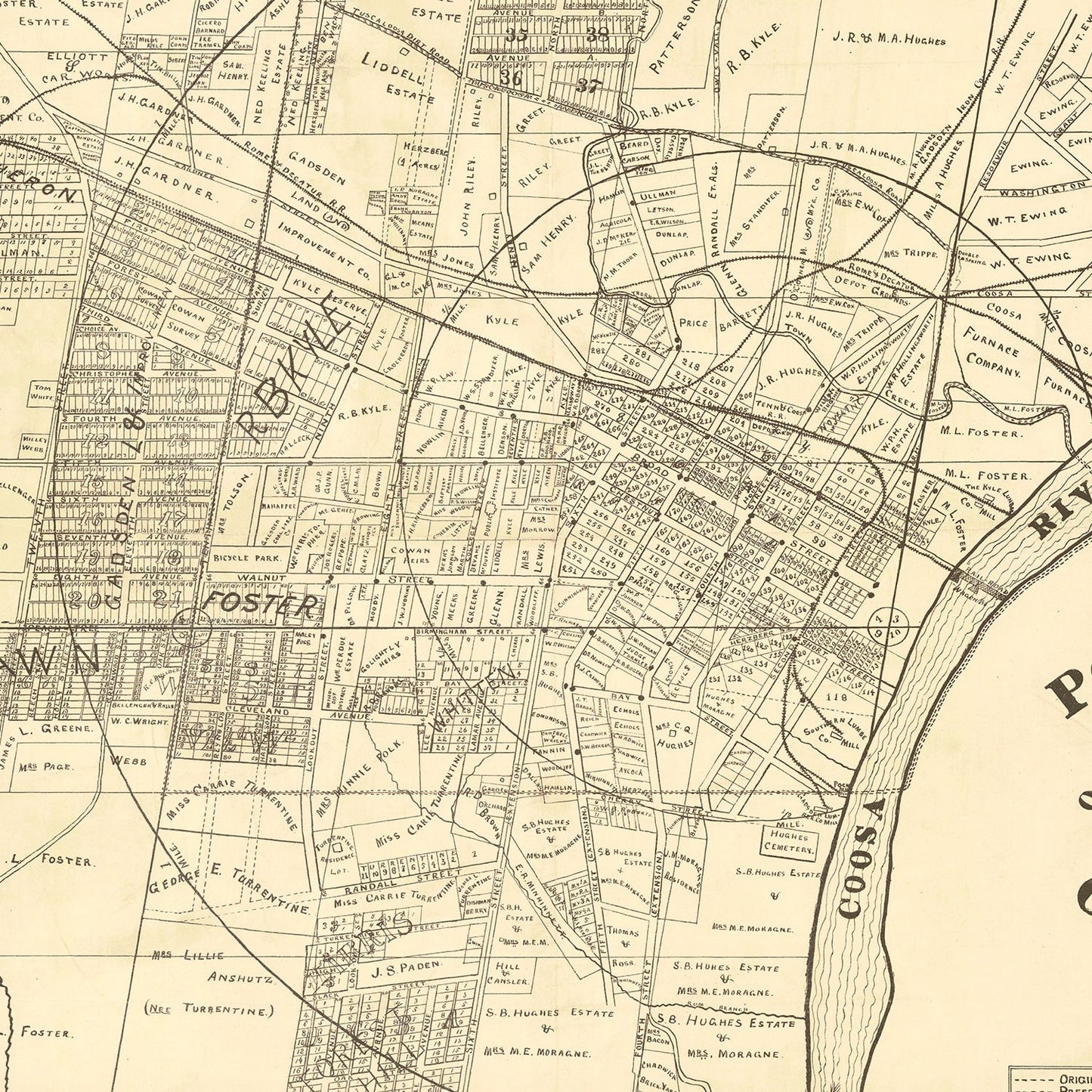 Vintage Map of Gadsden, Alabama, 1888