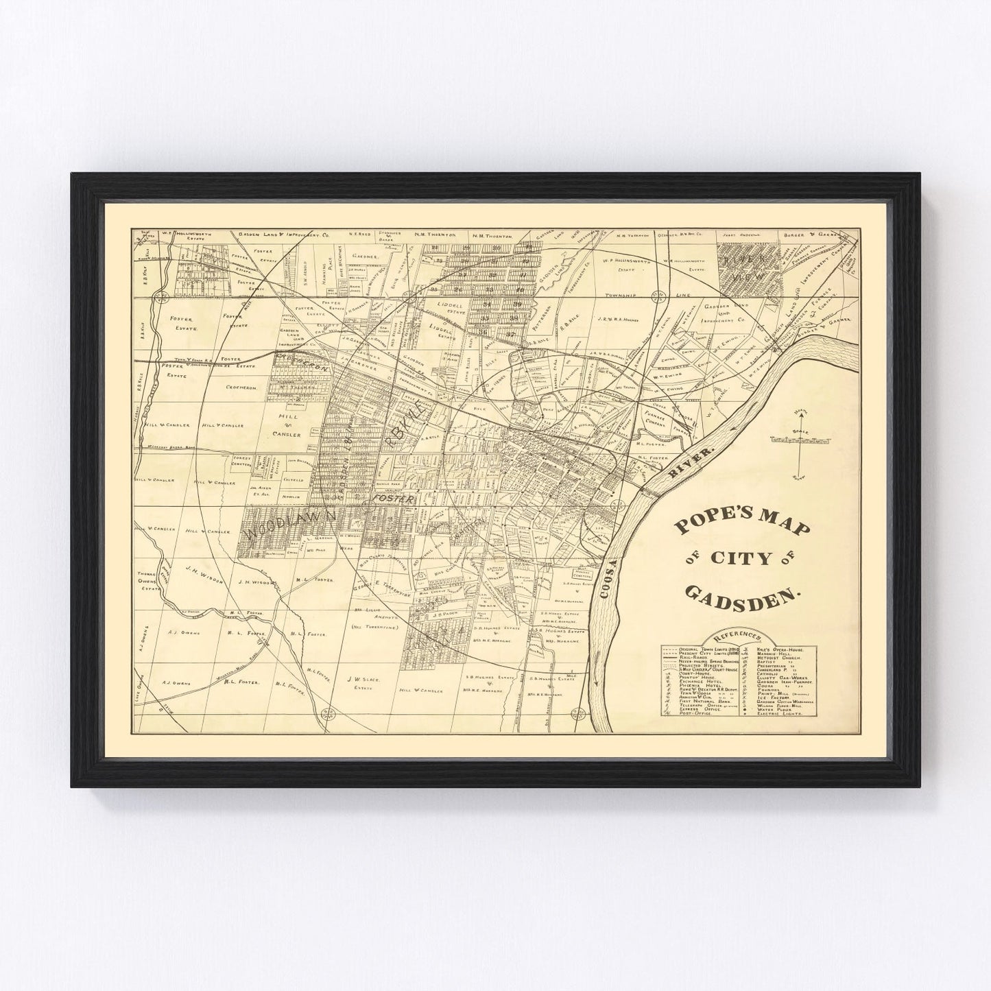 vintage map of Gadsden, Alabama, 1888