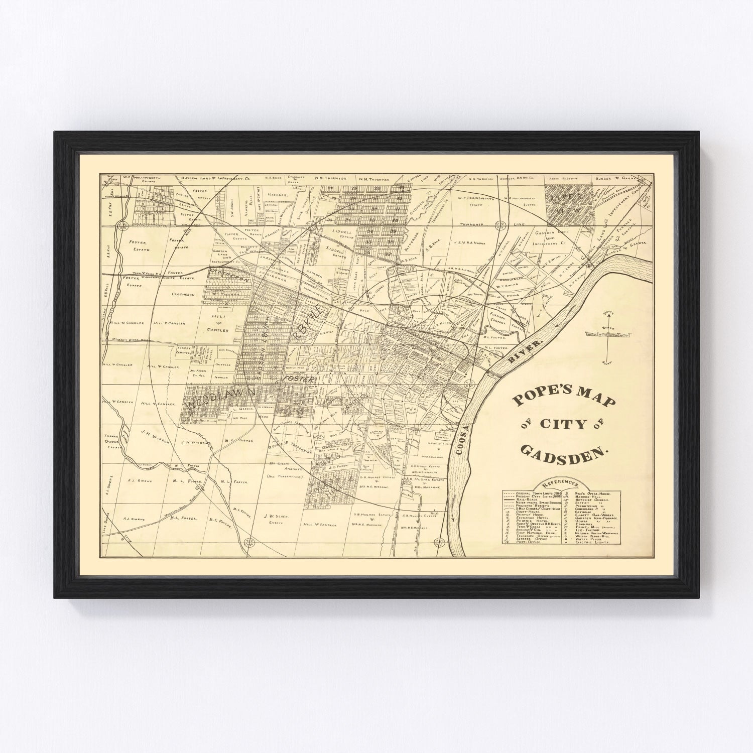 vintage map of Gadsden, Alabama, 1888