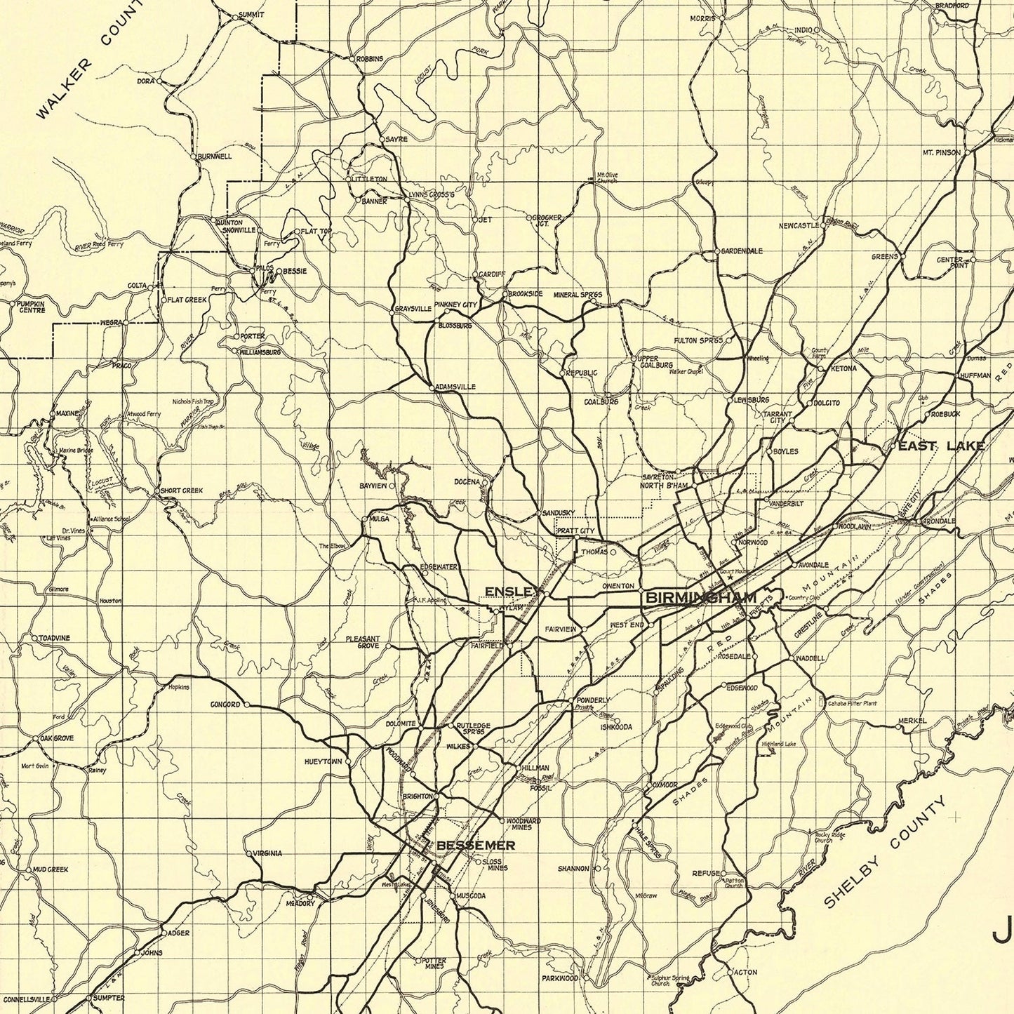 Vintage Map of Jefferson County, Alabama, 1916