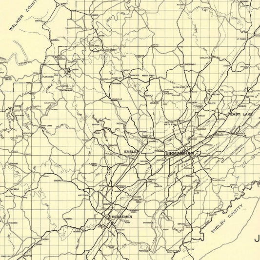 Vintage Map of Jefferson County, Alabama, 1916