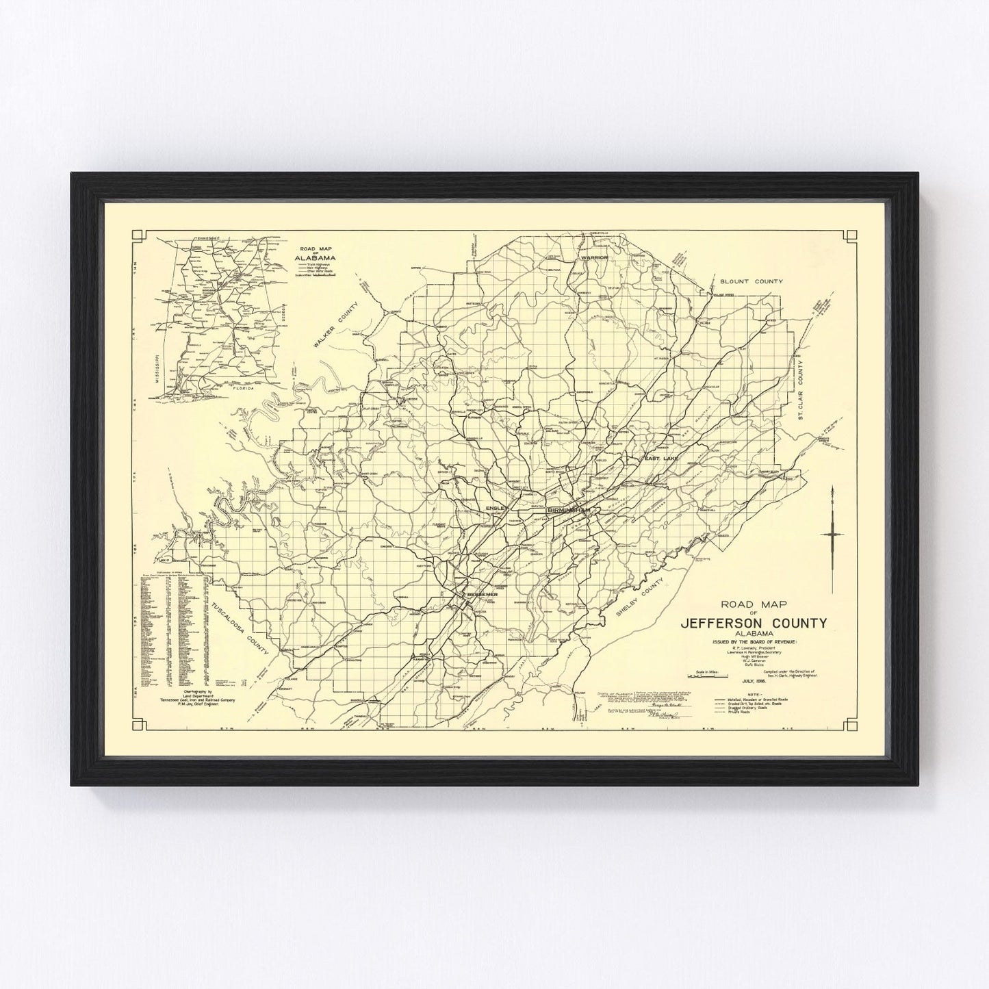 Vintage map of Jefferson County, Alabama, 1916