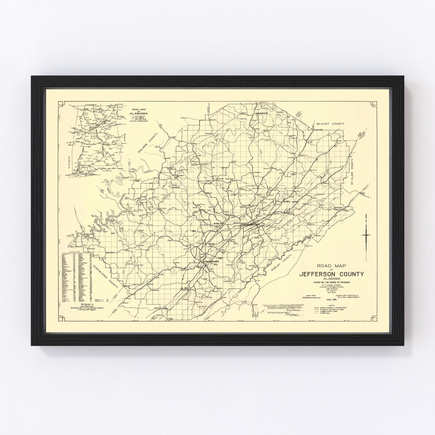 Vintage map of Jefferson County, Alabama, 1916