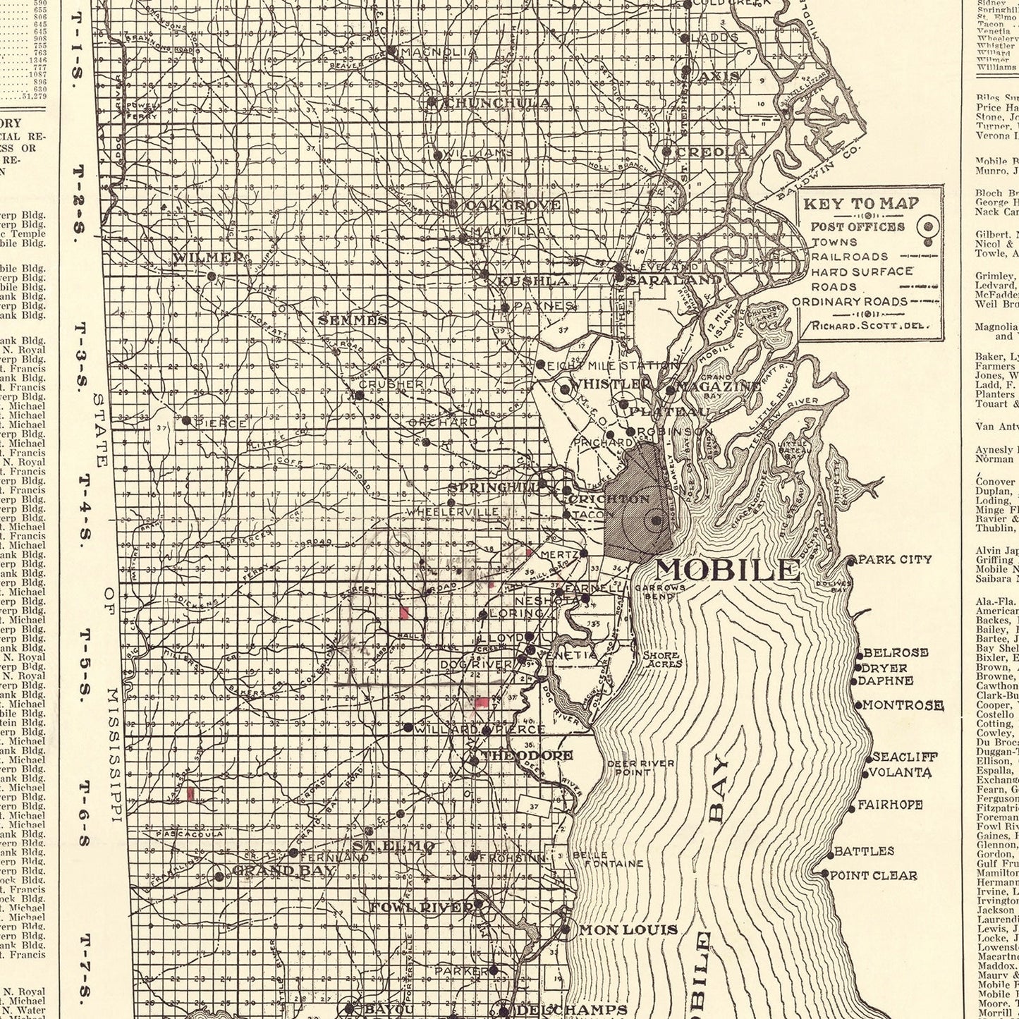 Vintage Map of Mobile County, Alabama, 1915