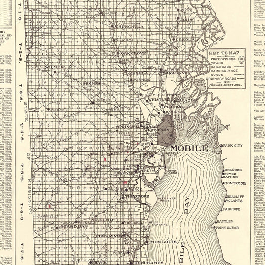 Vintage Map of Mobile County, Alabama, 1915