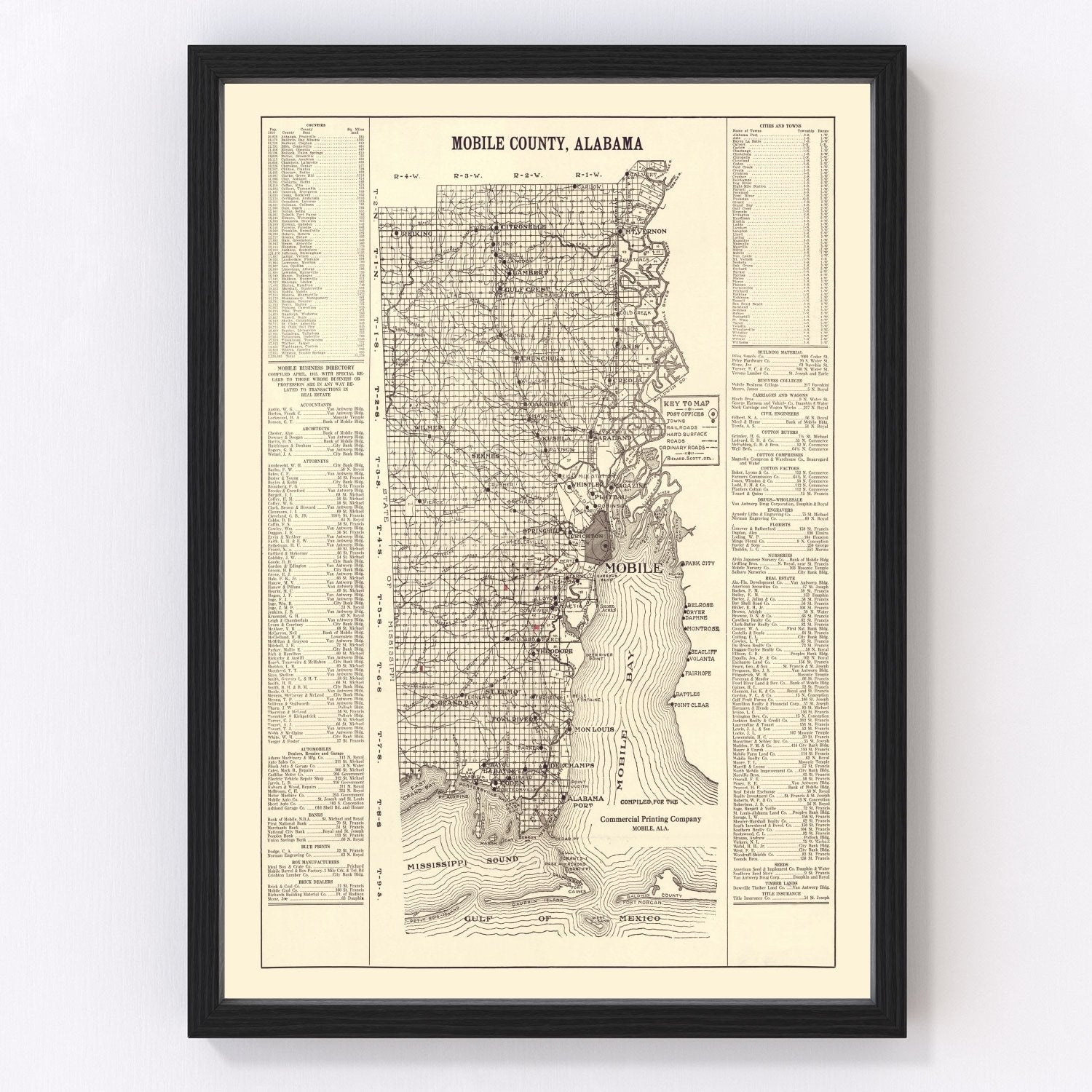 Vintage map of Mobile County, Alabama, 1915
