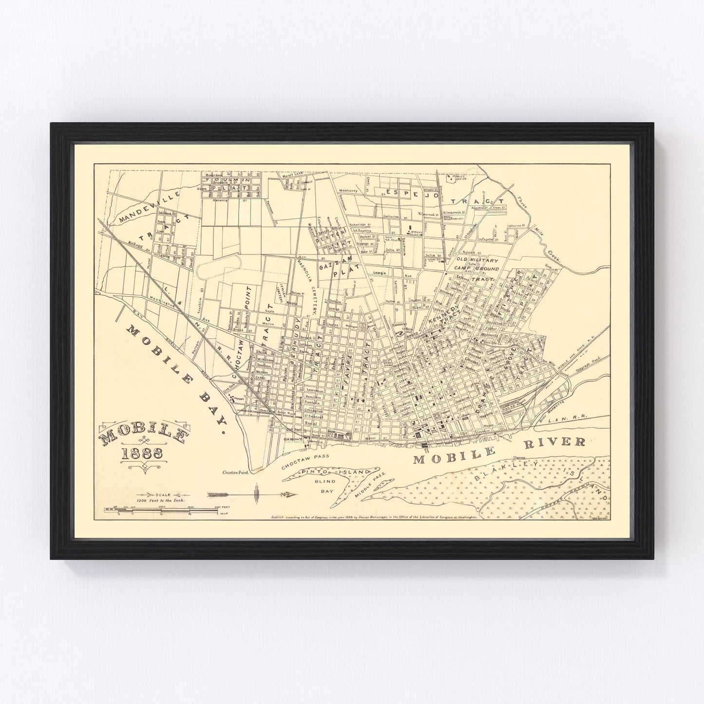 Vintage map of Mobile, Alabama, 1888