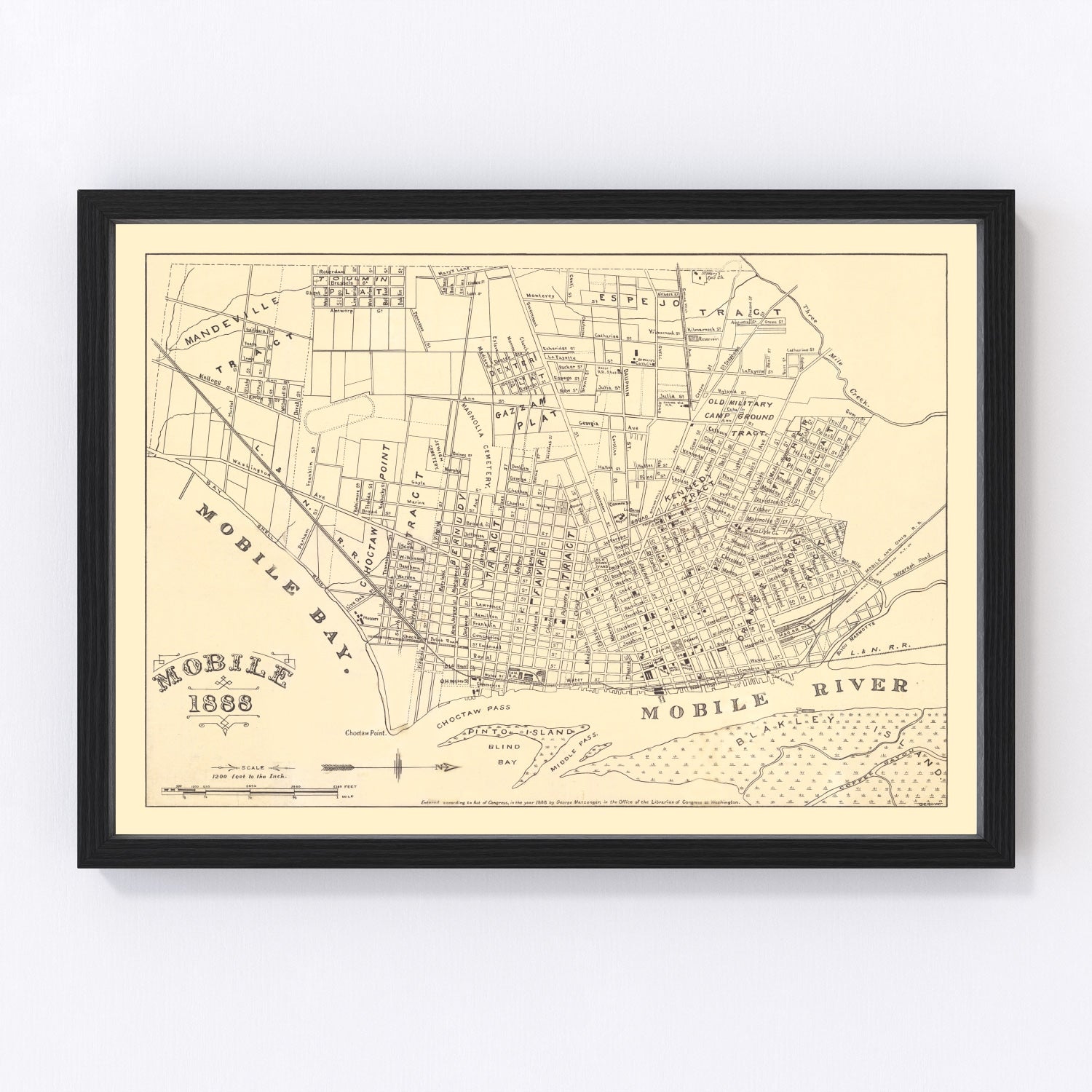 Vintage map of Mobile, Alabama, 1888