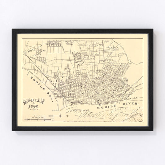 Vintage map of Mobile, Alabama, 1888