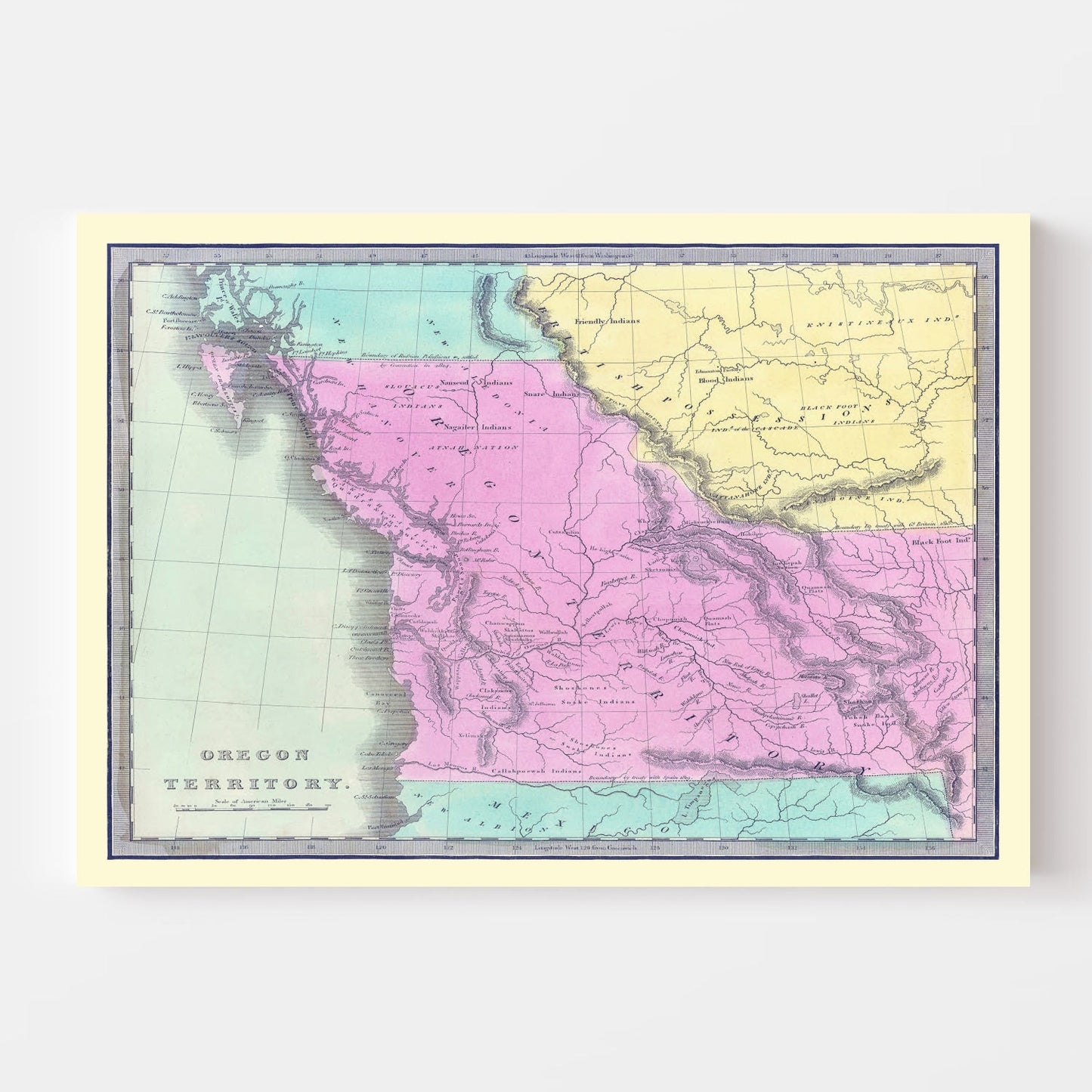 Vintage Map of Washington Territory, 1842