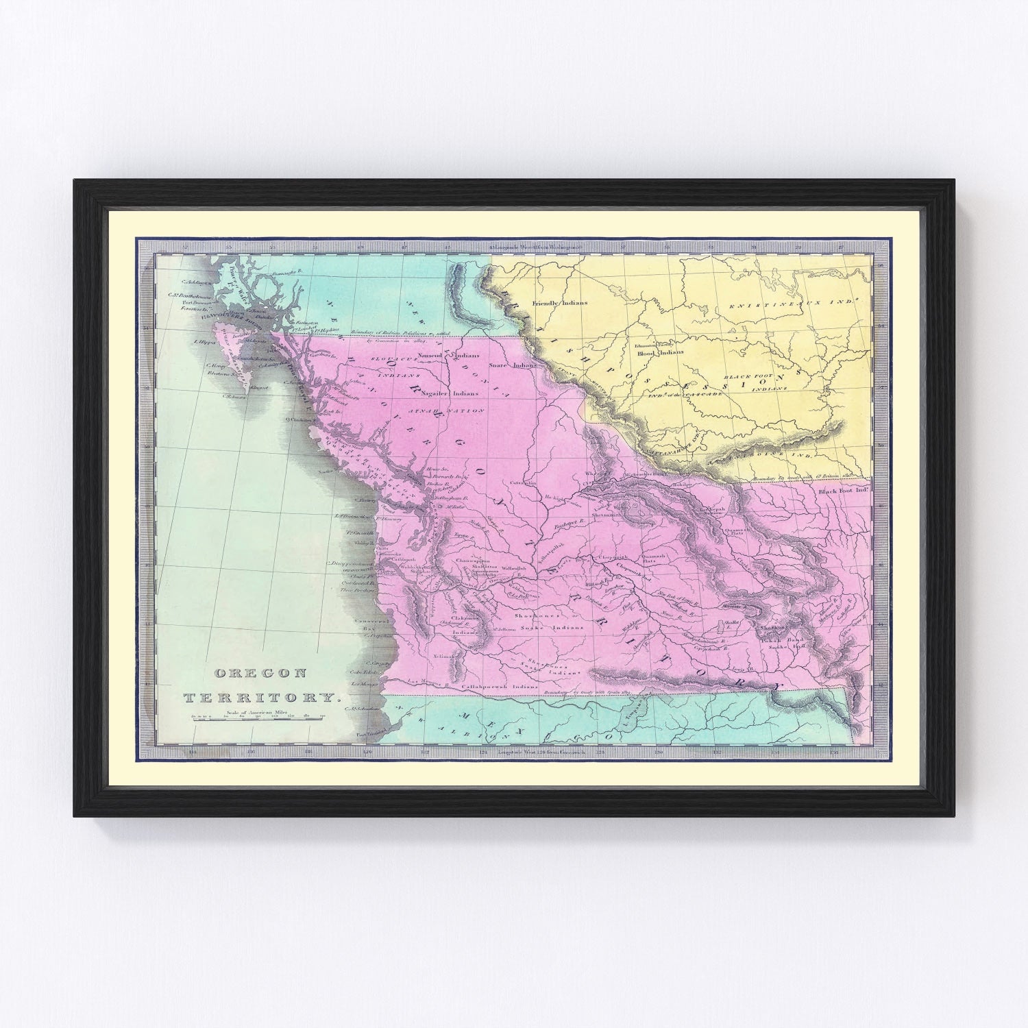 Vintage map of future Washington Territory, 1842, pioneer Pacific Northwest, digitally restored